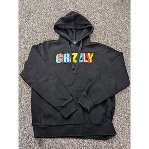 Grizzly Skate Hoodie Black Multicolor Drip Font Logo Medium